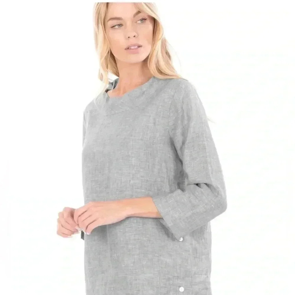 APNY WHITE LINEN FUNNEL NECK PULLOVER